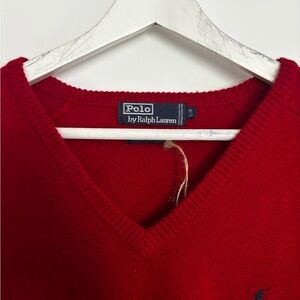 SOLD!! Polo by Ralph Lauren V-Neck Sweater in Bold Red
